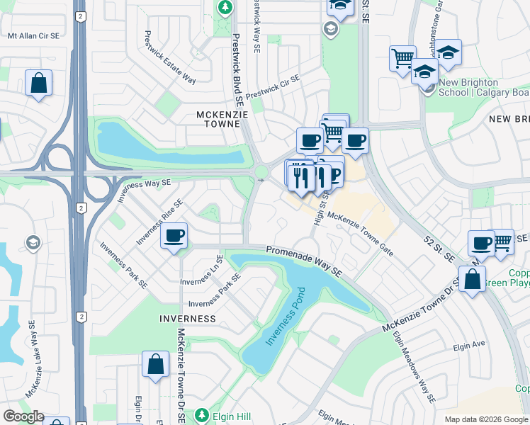 map of restaurants, bars, coffee shops, grocery stores, and more near in Calgary