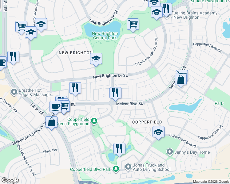 map of restaurants, bars, coffee shops, grocery stores, and more near in Calgary