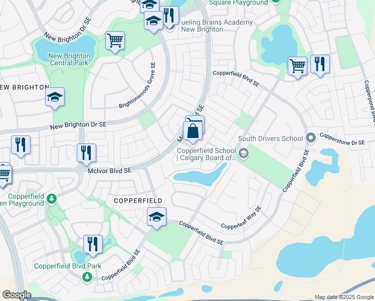 map of restaurants, bars, coffee shops, grocery stores, and more near 260 Copperstone Cove Southeast in Calgary