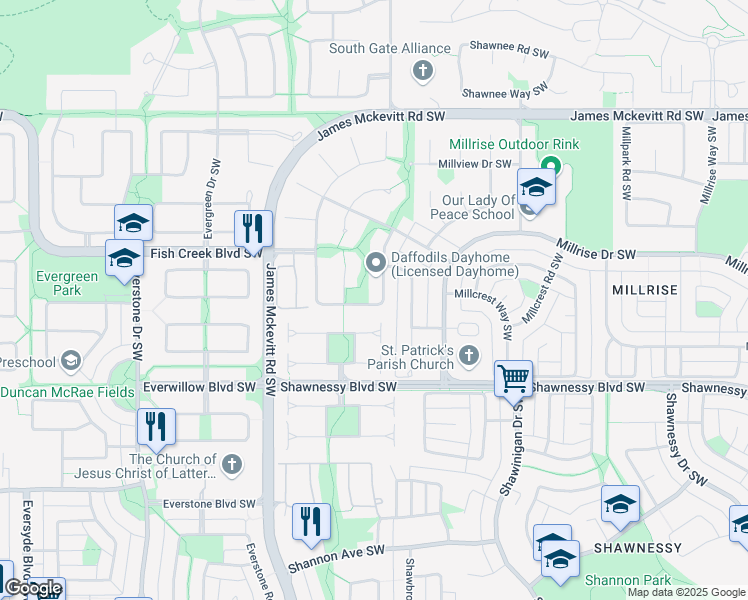 map of restaurants, bars, coffee shops, grocery stores, and more near 236 Millview Square Southwest in Calgary