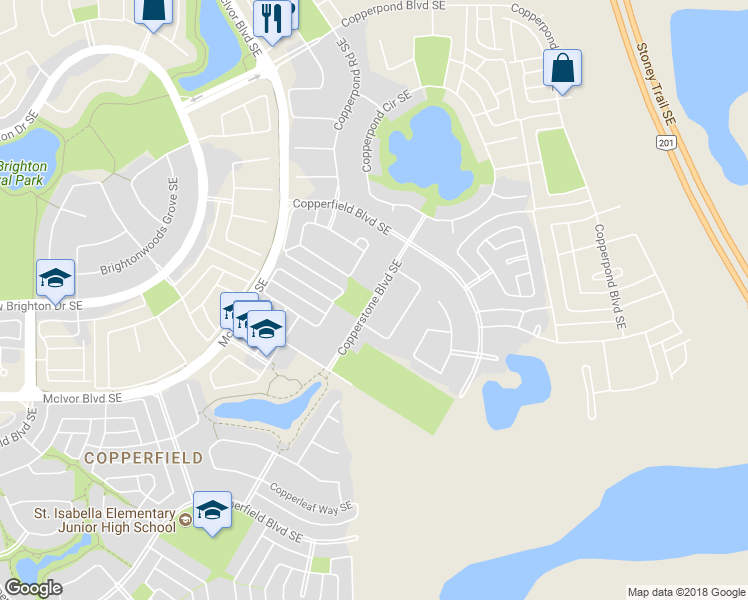 map of restaurants, bars, coffee shops, grocery stores, and more near Copperstone Boulevard Southeast in Calgary