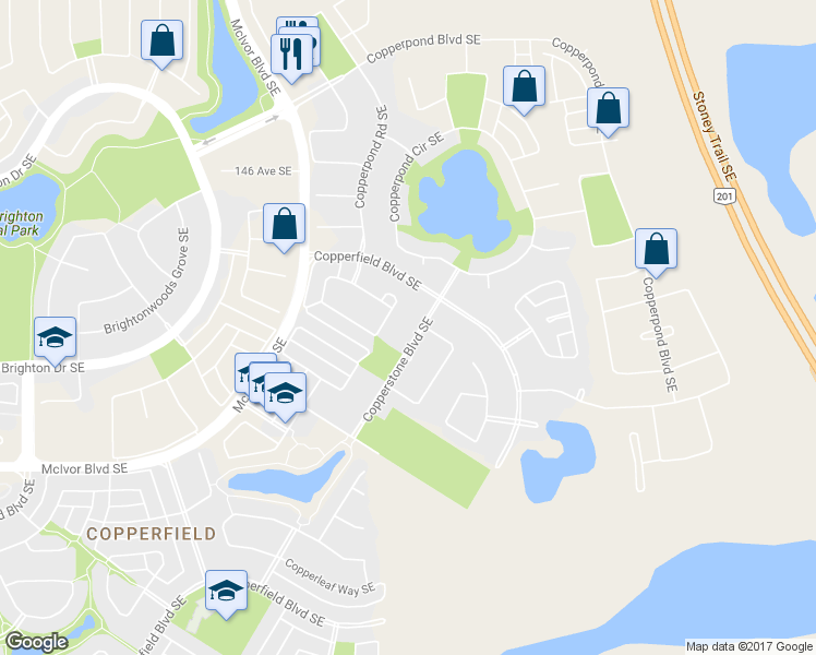 map of restaurants, bars, coffee shops, grocery stores, and more near 91 Copperstone Boulevard Southeast in Calgary