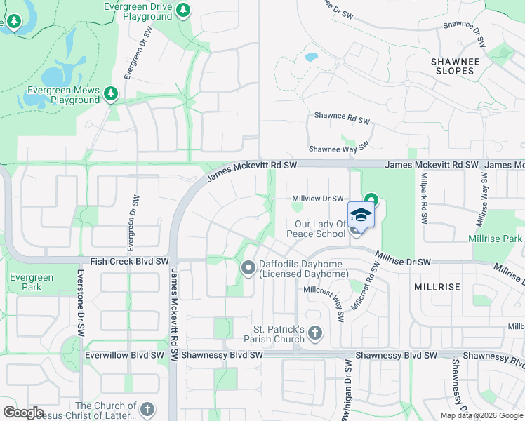 map of restaurants, bars, coffee shops, grocery stores, and more near 274 Millview Gardens Southwest in Calgary