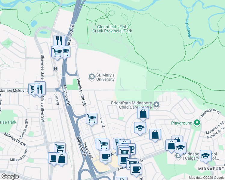 map of restaurants, bars, coffee shops, grocery stores, and more near 250 146 Avenue Southeast in Calgary
