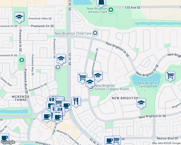 map of restaurants, bars, coffee shops, grocery stores, and more near 48 Brightonstone Gardens Southeast in Calgary