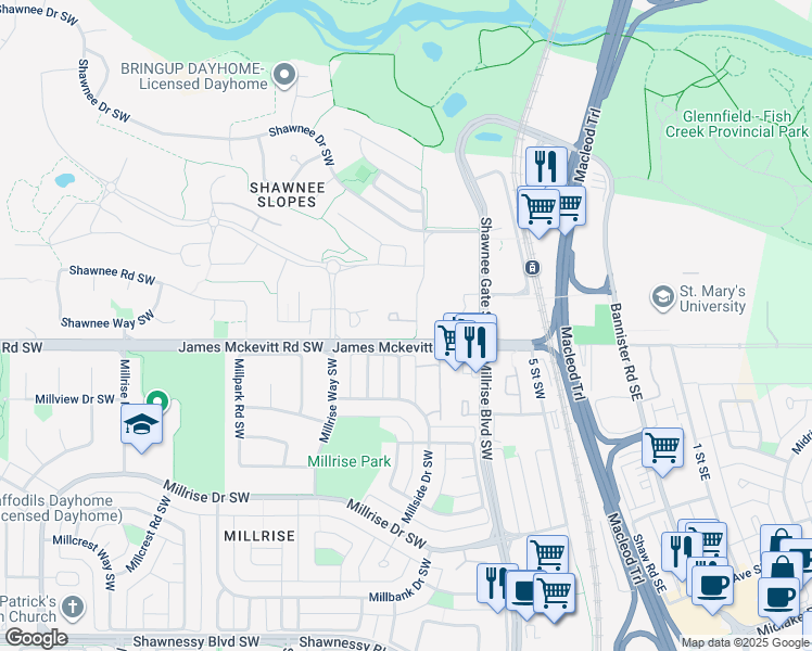 map of restaurants, bars, coffee shops, grocery stores, and more near 14645 6 Street Southwest in Calgary