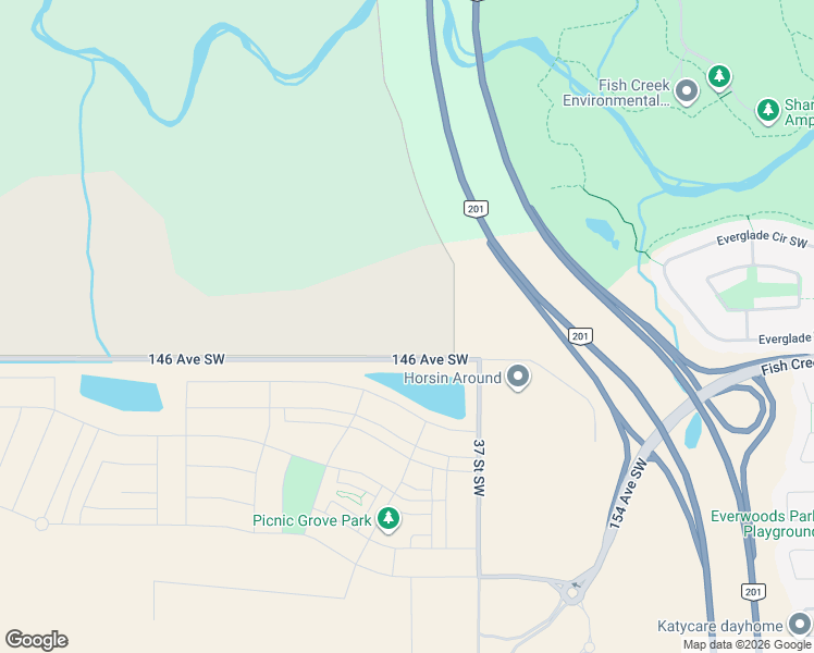 map of restaurants, bars, coffee shops, grocery stores, and more near 3200 146 Avenue Southwest in Priddis