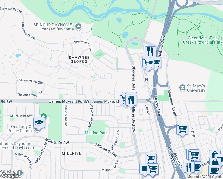 map of restaurants, bars, coffee shops, grocery stores, and more near 14645 6 Street Southwest in Calgary