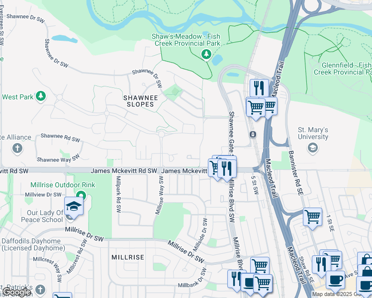 map of restaurants, bars, coffee shops, grocery stores, and more near 14645 6 Street Southwest in Calgary