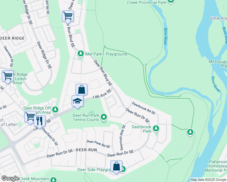 map of restaurants, bars, coffee shops, grocery stores, and more near 2423 146 Avenue Southeast in Calgary
