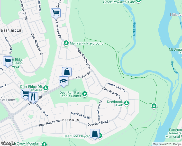 map of restaurants, bars, coffee shops, grocery stores, and more near 2423 146 Avenue Southeast in Calgary