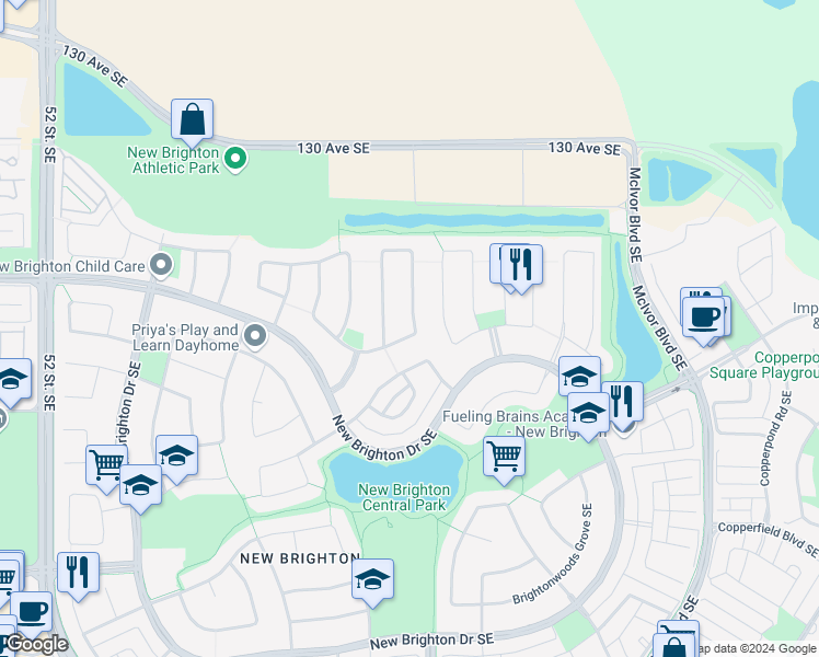 map of restaurants, bars, coffee shops, grocery stores, and more near 2052 Brightoncrest Common Southeast in Calgary