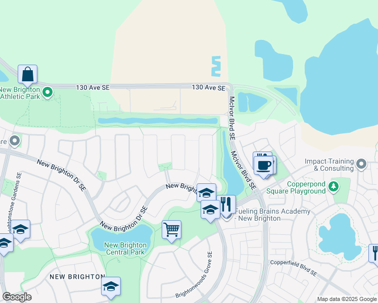 map of restaurants, bars, coffee shops, grocery stores, and more near 2092 Brightoncrest Green Southeast in Calgary