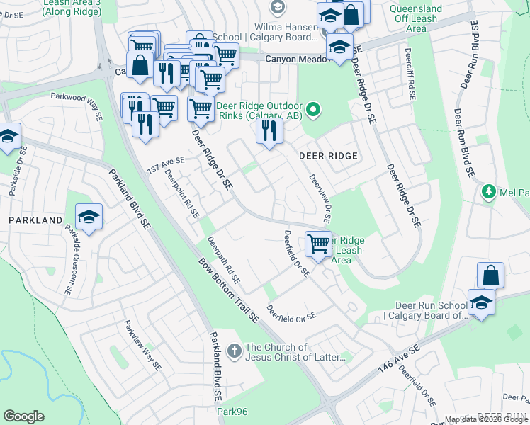 map of restaurants, bars, coffee shops, grocery stores, and more near in Calgary