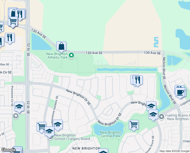 map of restaurants, bars, coffee shops, grocery stores, and more near 1145 Brightoncrest Common Southeast in Calgary