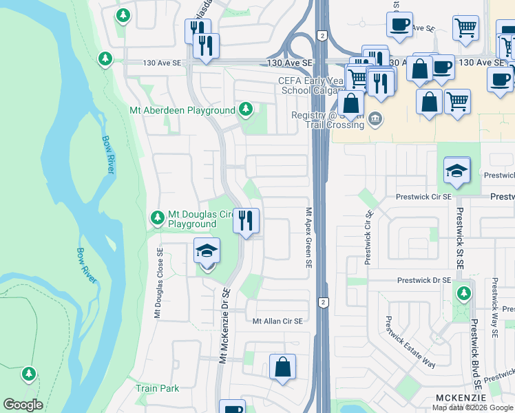 map of restaurants, bars, coffee shops, grocery stores, and more near in Calgary