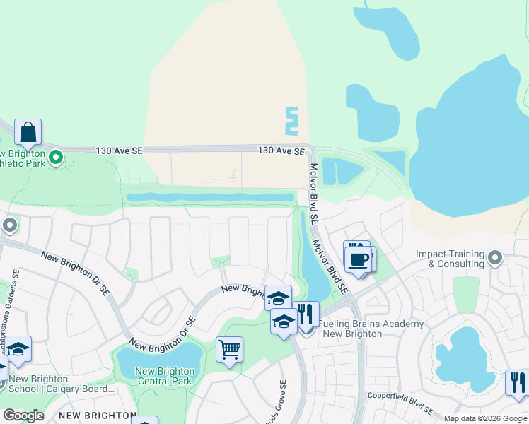map of restaurants, bars, coffee shops, grocery stores, and more near 108 Brightoncrest Point Southeast in Calgary