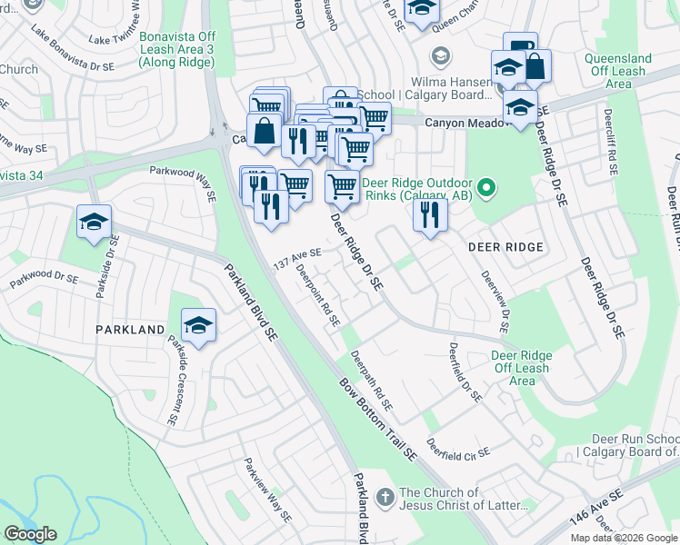 map of restaurants, bars, coffee shops, grocery stores, and more near in Calgary