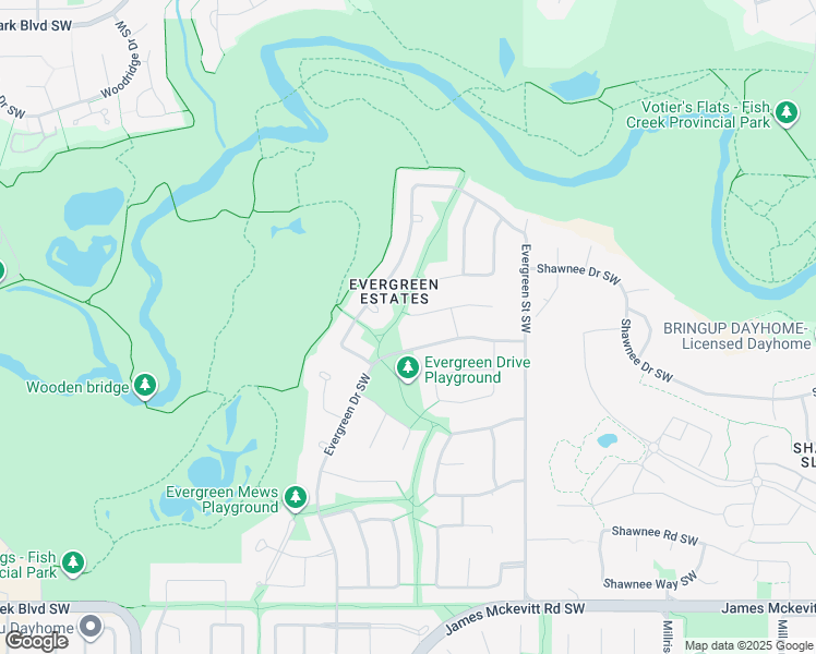 map of restaurants, bars, coffee shops, grocery stores, and more near 240 Evergreen Court Southwest in Calgary