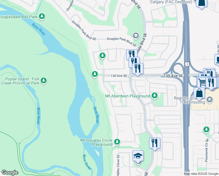 map of restaurants, bars, coffee shops, grocery stores, and more near 209 Mount Douglas Point Southeast in Calgary