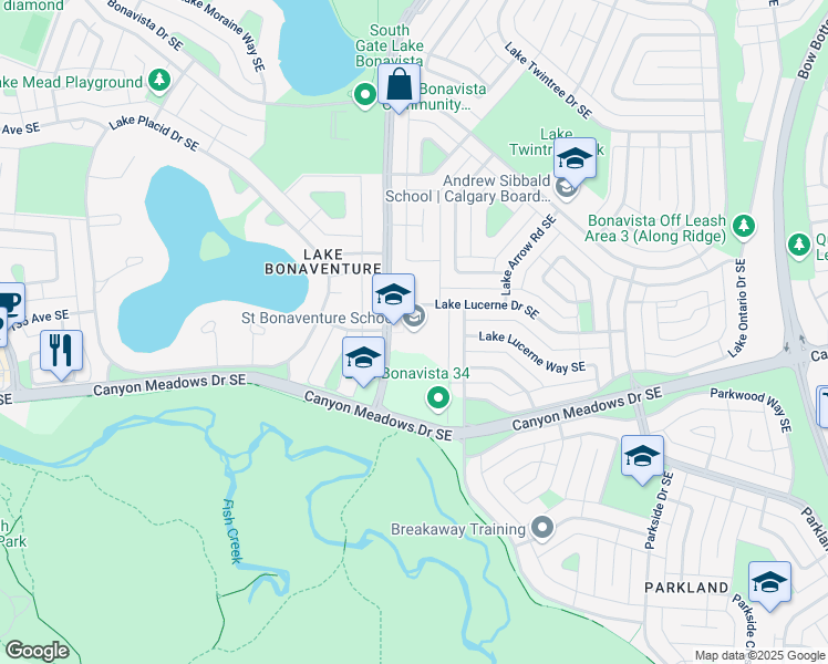 map of restaurants, bars, coffee shops, grocery stores, and more near 1710 Acadia Drive Southeast in Calgary