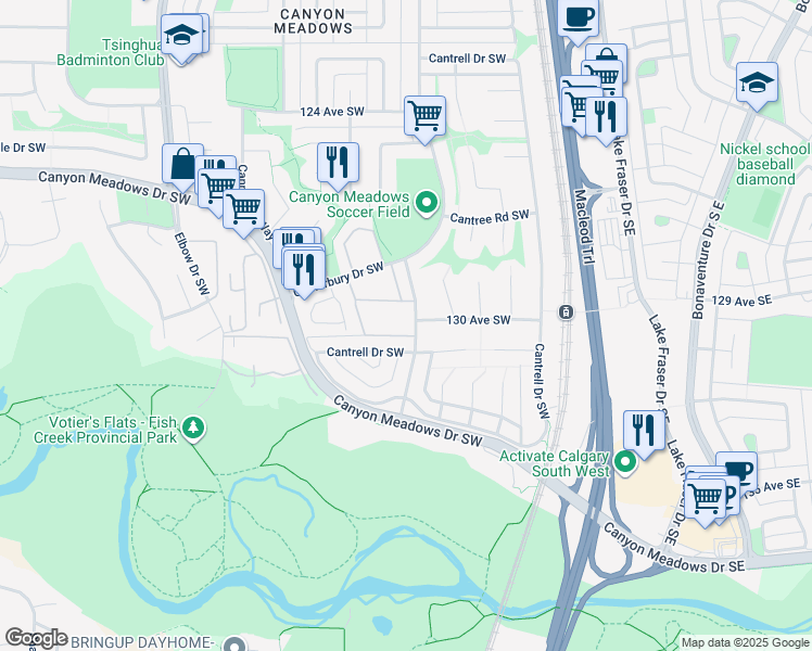 map of restaurants, bars, coffee shops, grocery stores, and more near 13045 6 Street Southwest in Calgary