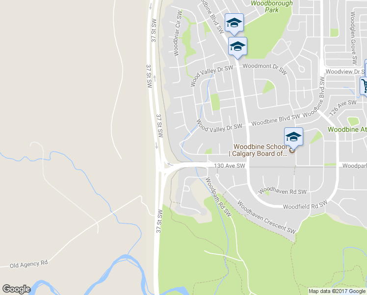 map of restaurants, bars, coffee shops, grocery stores, and more near 55 Wood Valley Rise Southwest in Calgary