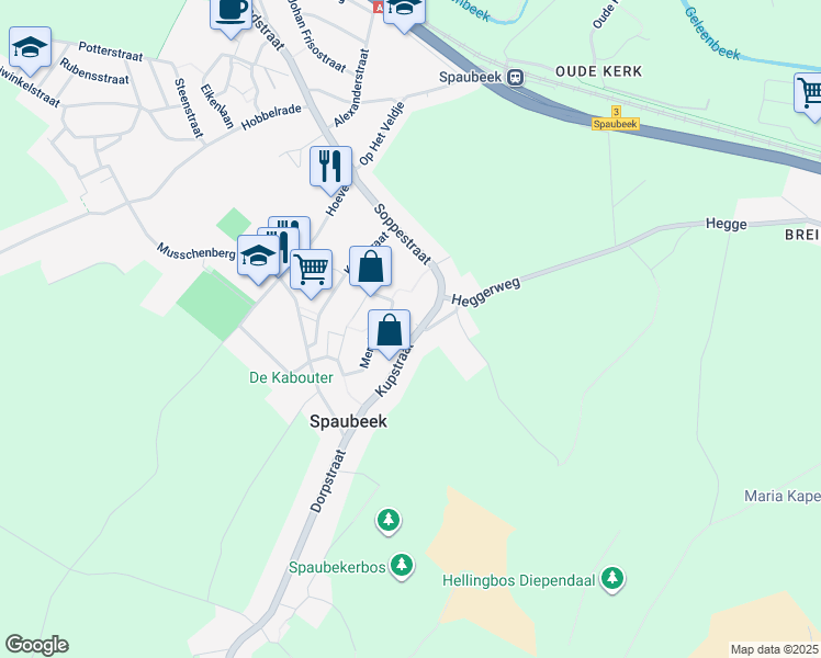 map of restaurants, bars, coffee shops, grocery stores, and more near 24 Kupstraat in Spaubeek