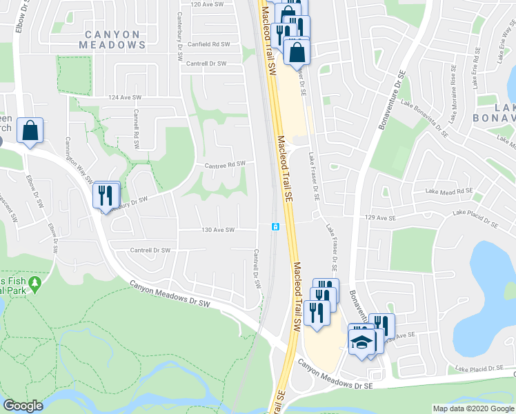map of restaurants, bars, coffee shops, grocery stores, and more near 433 Cantrell Drive Southwest in Calgary