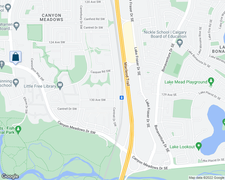 map of restaurants, bars, coffee shops, grocery stores, and more near 435 Cantrell Drive Southwest in Calgary