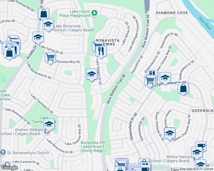 map of restaurants, bars, coffee shops, grocery stores, and more near in Calgary