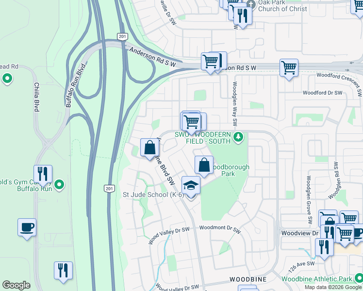 map of restaurants, bars, coffee shops, grocery stores, and more near 137 Woodborough Terrace Southwest in Calgary