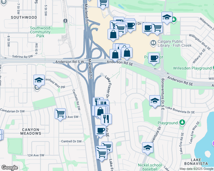 map of restaurants, bars, coffee shops, grocery stores, and more near in Calgary