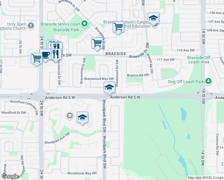 map of restaurants, bars, coffee shops, grocery stores, and more near in Calgary