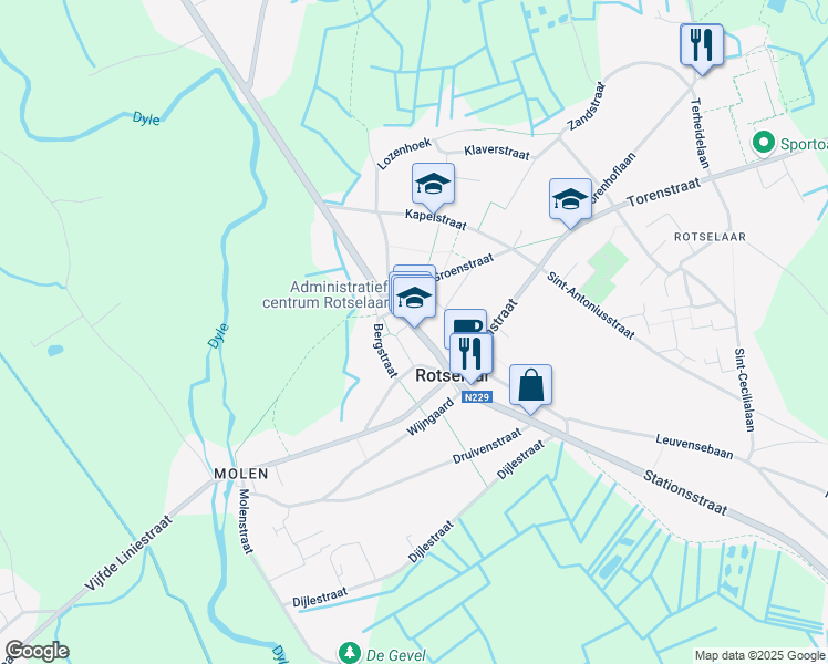 map of restaurants, bars, coffee shops, grocery stores, and more near 19 Provinciebaan in Rotselaar