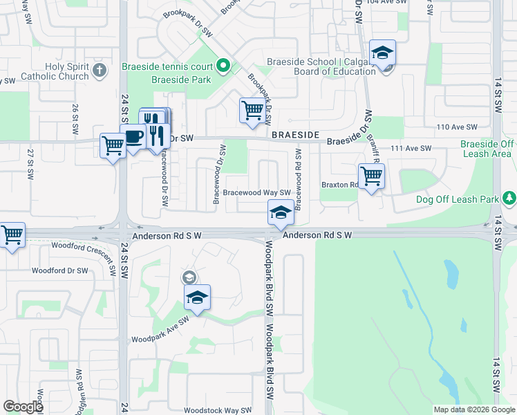 map of restaurants, bars, coffee shops, grocery stores, and more near in Calgary