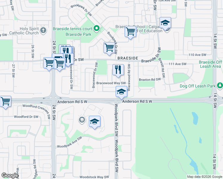 map of restaurants, bars, coffee shops, grocery stores, and more near in Calgary