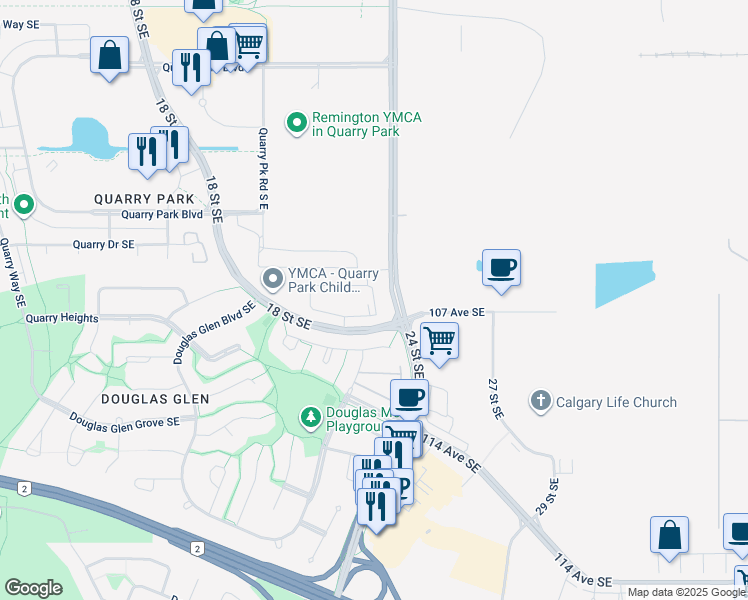 map of restaurants, bars, coffee shops, grocery stores, and more near in Calgary