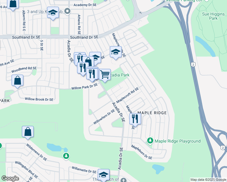 map of restaurants, bars, coffee shops, grocery stores, and more near 908 Mapledale Place Southeast in Calgary