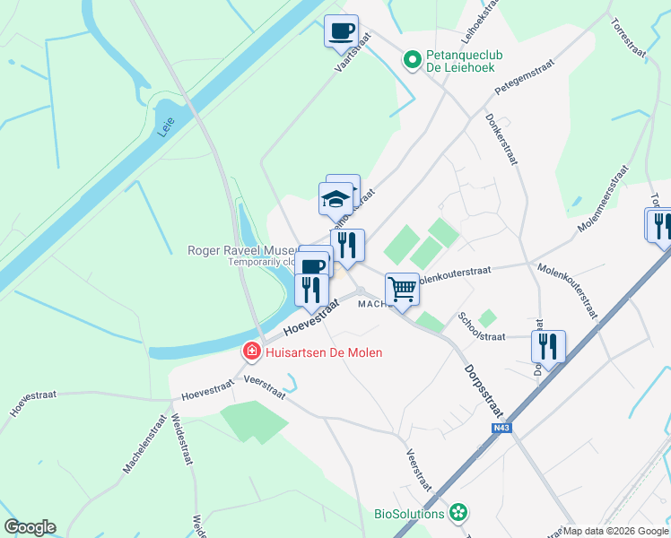 map of restaurants, bars, coffee shops, grocery stores, and more near 8 Gildestraat in Zulte
