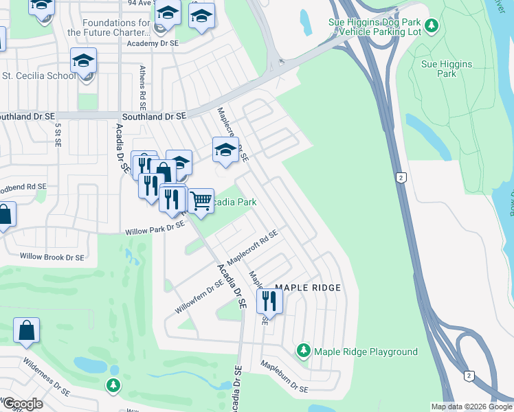 map of restaurants, bars, coffee shops, grocery stores, and more near in Calgary