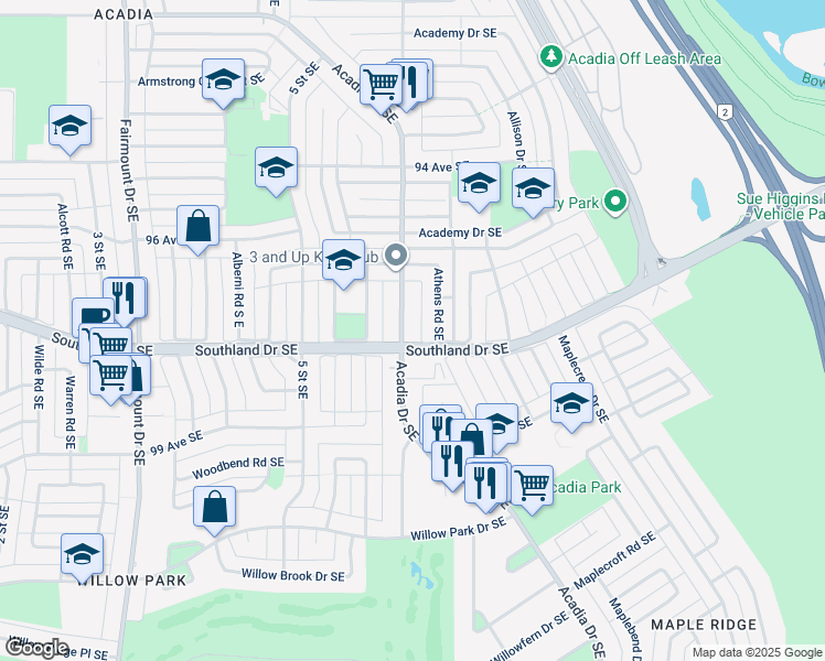 map of restaurants, bars, coffee shops, grocery stores, and more near in Calgary