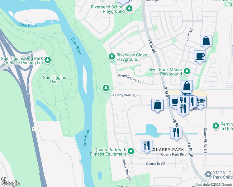 map of restaurants, bars, coffee shops, grocery stores, and more near 10 Quarry Point in Calgary