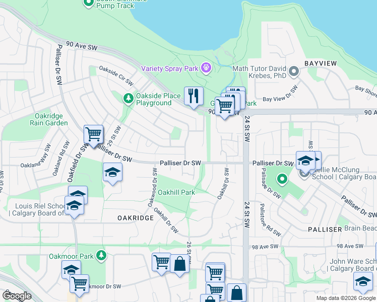 map of restaurants, bars, coffee shops, grocery stores, and more near 9308 26 Street Southwest in Calgary