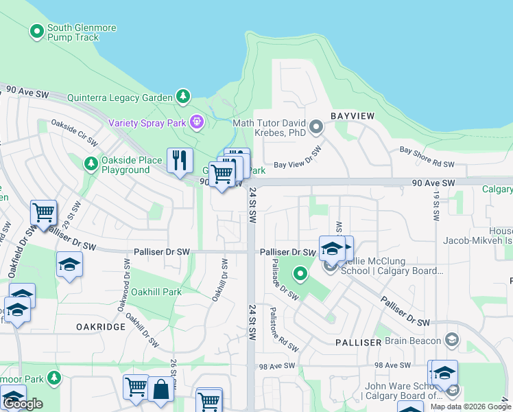 map of restaurants, bars, coffee shops, grocery stores, and more near in Calgary
