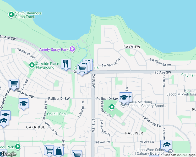 map of restaurants, bars, coffee shops, grocery stores, and more near in Calgary