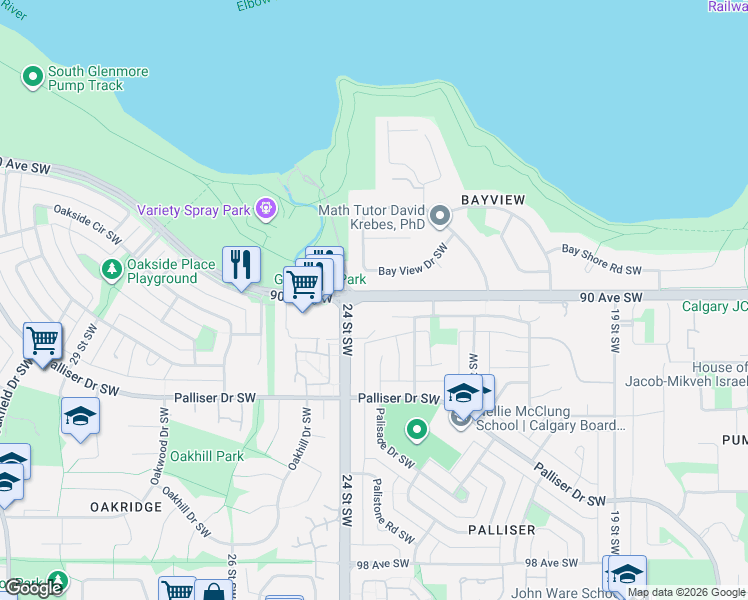 map of restaurants, bars, coffee shops, grocery stores, and more near in Calgary