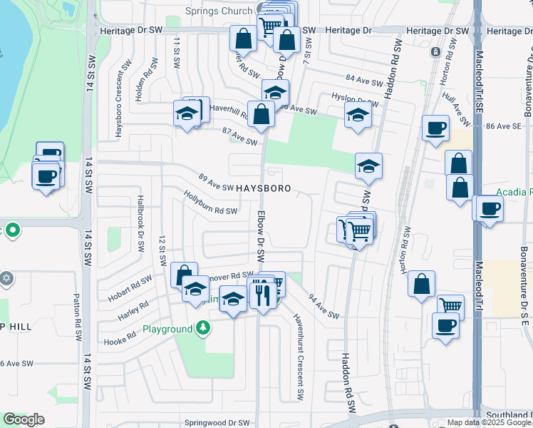 map of restaurants, bars, coffee shops, grocery stores, and more near in Calgary