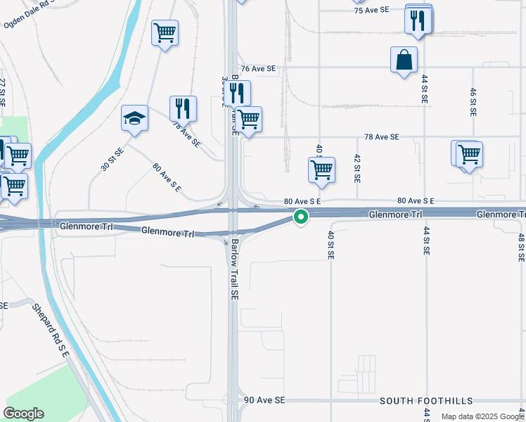 map of restaurants, bars, coffee shops, grocery stores, and more near 3907 Glenmore Trail in Calgary