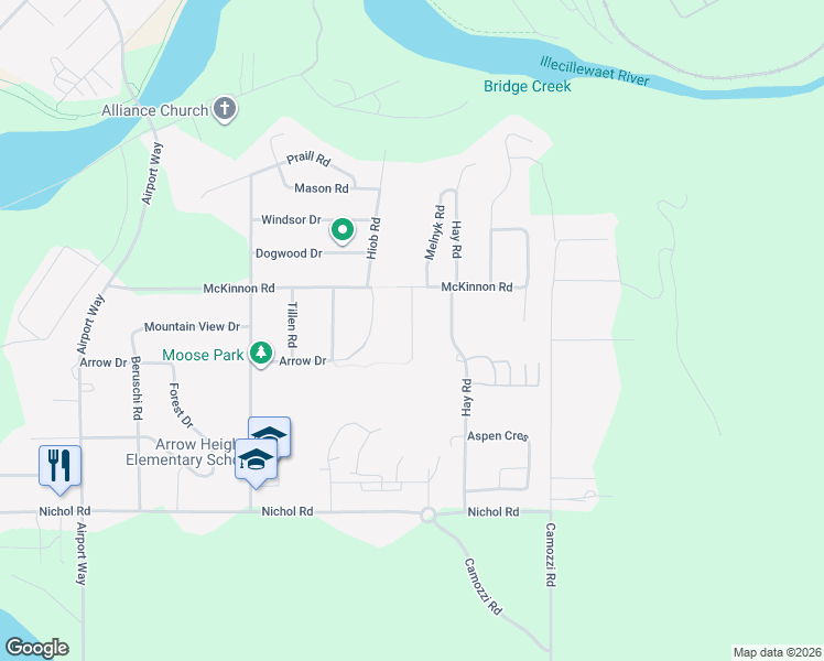 map of restaurants, bars, coffee shops, grocery stores, and more near Biatecki Road in Revelstoke